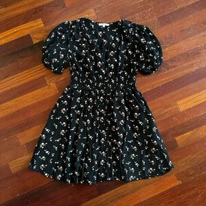 Madewell Black Floral Puff Sleeve Dress